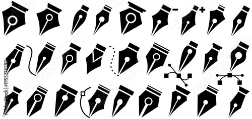 set collections pen nib icon pentool symbol. Ink nib,  fountain pen nib sign Curve tool line template design vector illustration