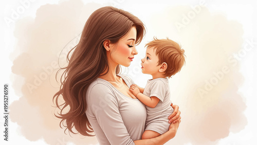 Vector illustration of mother holding baby, loving family moment