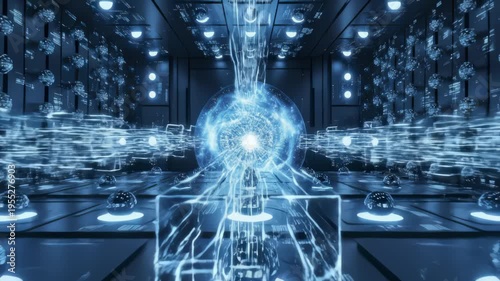 Activating Futuristic Energy Core Inside Digital Nexus Chamber
