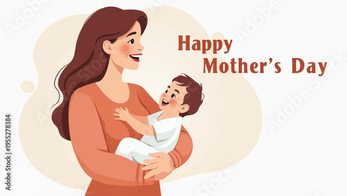 Mother's Day vector illustration of mother holding baby