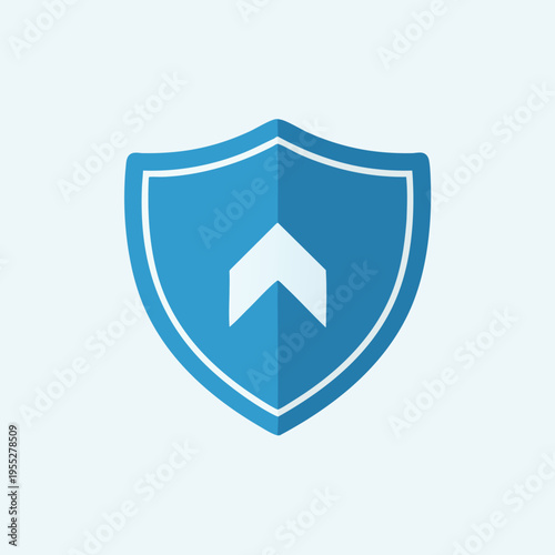 Stylized blue shield with upward-pointing white chevron