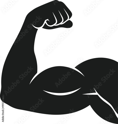 Solid silhouette vector bicep muscle, strong arm flex icon, fitness bodybuilding symbol, powerful man power illustration, gym workout health training, athletic strength