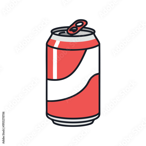 Red and white beverage can with open pull tab