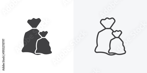 Trash bag icon vector sign symbol isolated on white. Stroke and clipart style