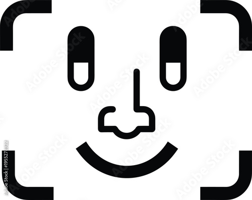 Facial recognition and biometric identification icon, minimalist face scanning silhouette, digital security and user authentication symbol for mobile technology