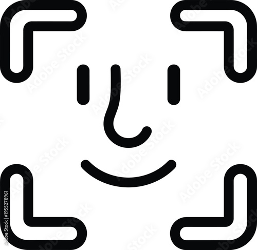 Facial recognition icon, face id scan vector, biometric identification technology, security system authentication, digital scanning interface for mobile app