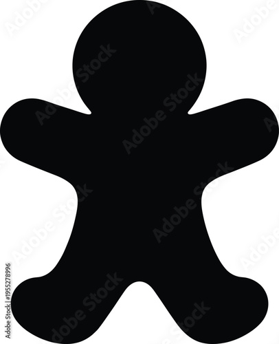 Solid silhouette vector gingerbread man cookie icon for Christmas holiday celebration, winter season treat, festive bakery snack, traditional dessert.