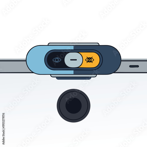 Minimalist flat illustration of a webcam lens with privacy slider