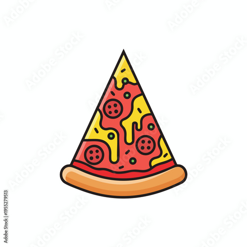 A triangular slice of pepperoni pizza with melted cheese and green toppings