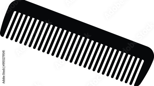 Solid silhouette vector icon of hair comb for barber shop, hair styling, grooming, beauty salon, personal care, fashion, hygiene, accessory, plastic, tool.