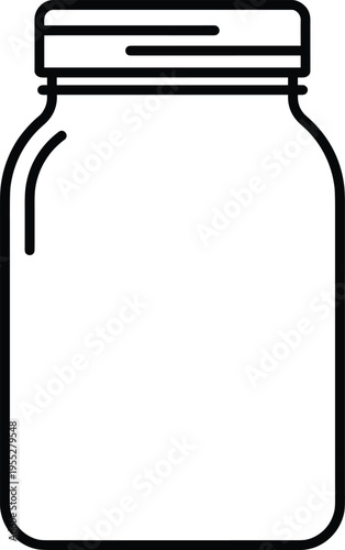 Solid silhouette vector icon of glass jar for kitchen storage, food preservation, canning, jam, honey, kitchenware, container, lid, pantry, packaging.