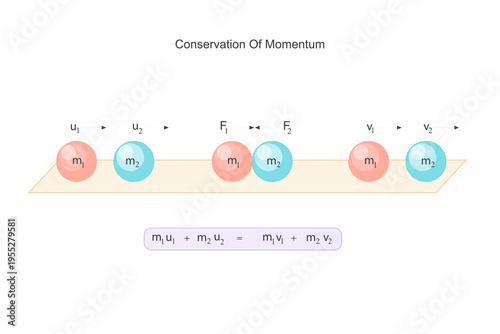 Conservation of momentum states that in an isolated system, total momentum remains constant before and after collision, with momentum only transferred between objects.Physics concept.
