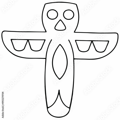 totemic owl carving line art vector illustration on transparent background