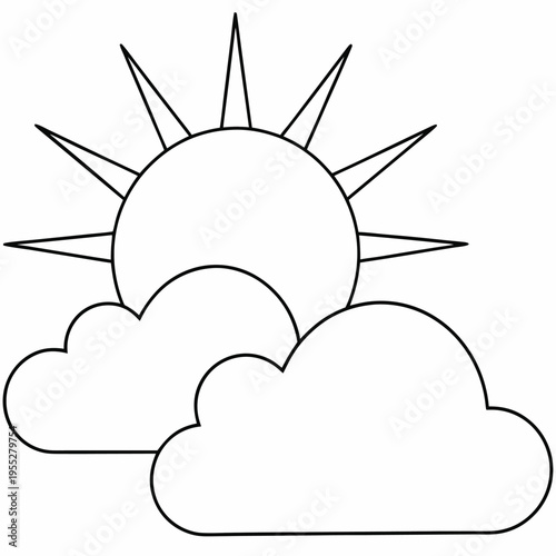 sunbeam breaking through cloud line art vector illustration on transparent background