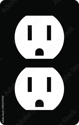 Solid silhouette vector of electrical wall outlet icon, American double power socket, electricity connection for home appliances, isolated