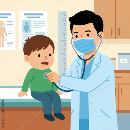 Doctor examining a young boy during a medical checkup at a clinic