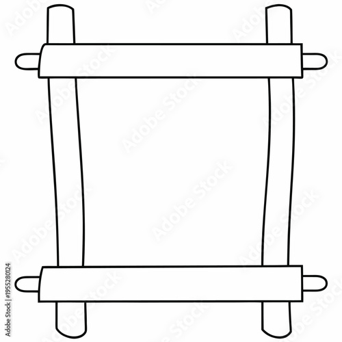 loom with warp threads line art vector illustration on transparent background