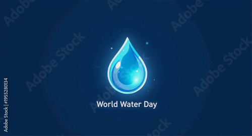 A clean blue water drop vector illustration featuring a shiny transparent liquid droplet symbol designed as a fresh aqua icon for pure nature and environment logos