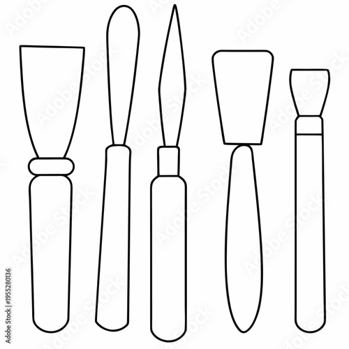 linocut carving tool set line art vector illustration on transparent background