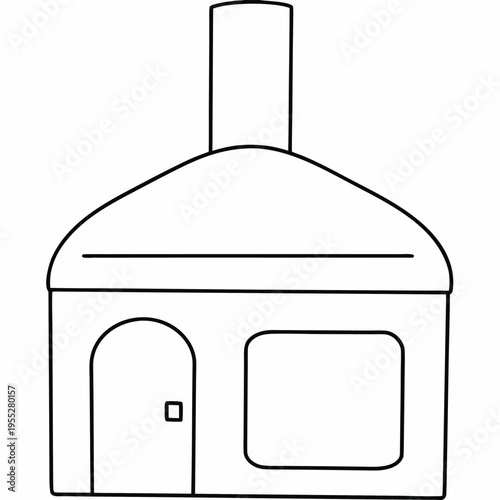kiln with chimney and door line art vector illustration on transparent background