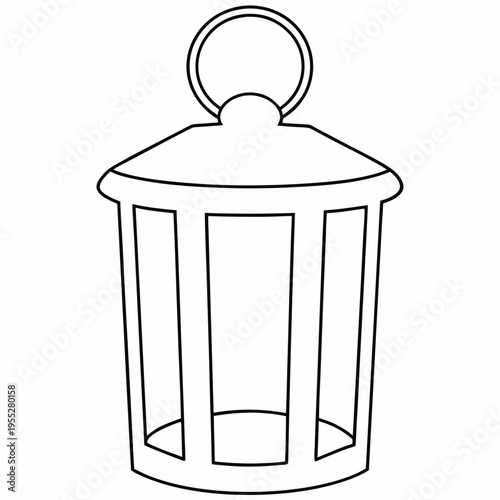lantern with glass panels line art vector illustration on transparent background