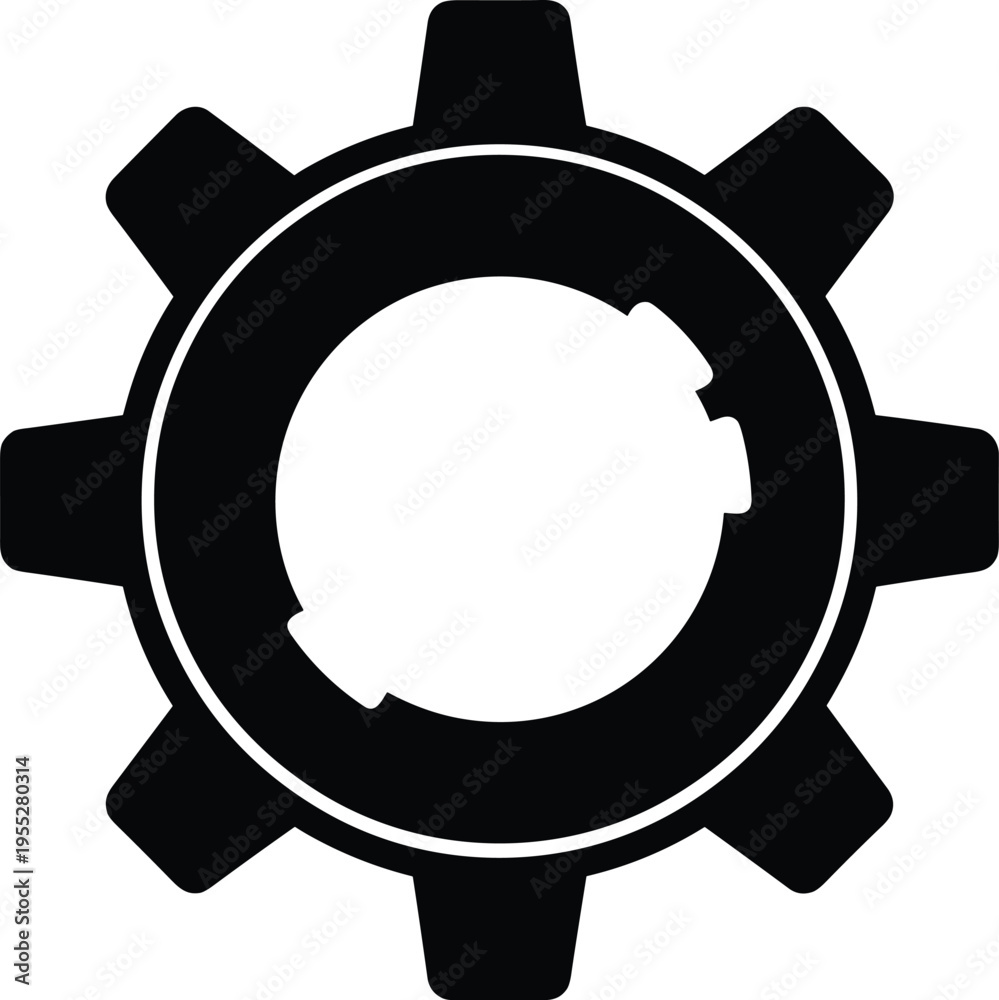 Fototapeta premium Solid silhouette vector of industrial gear wheel icon, mechanical engineering cogwheel symbol for technical settings and maintenance, isolated