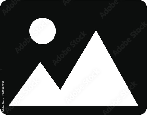 Solid silhouette vector of image gallery icon representing digital photography, landscape landscape scenery, media file storage, and user interface