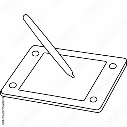 clay tablet with stylus impression line art on transparent background