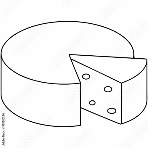 cheese wheel with binding band line art vector illustration on transparent background