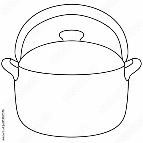 cast iron pot with lid handle line art vector illustration on transparent background