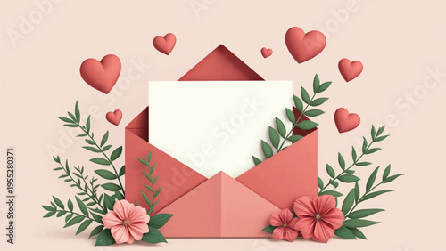 Vector Valentine's Day love letter illustration with flowers and hearts