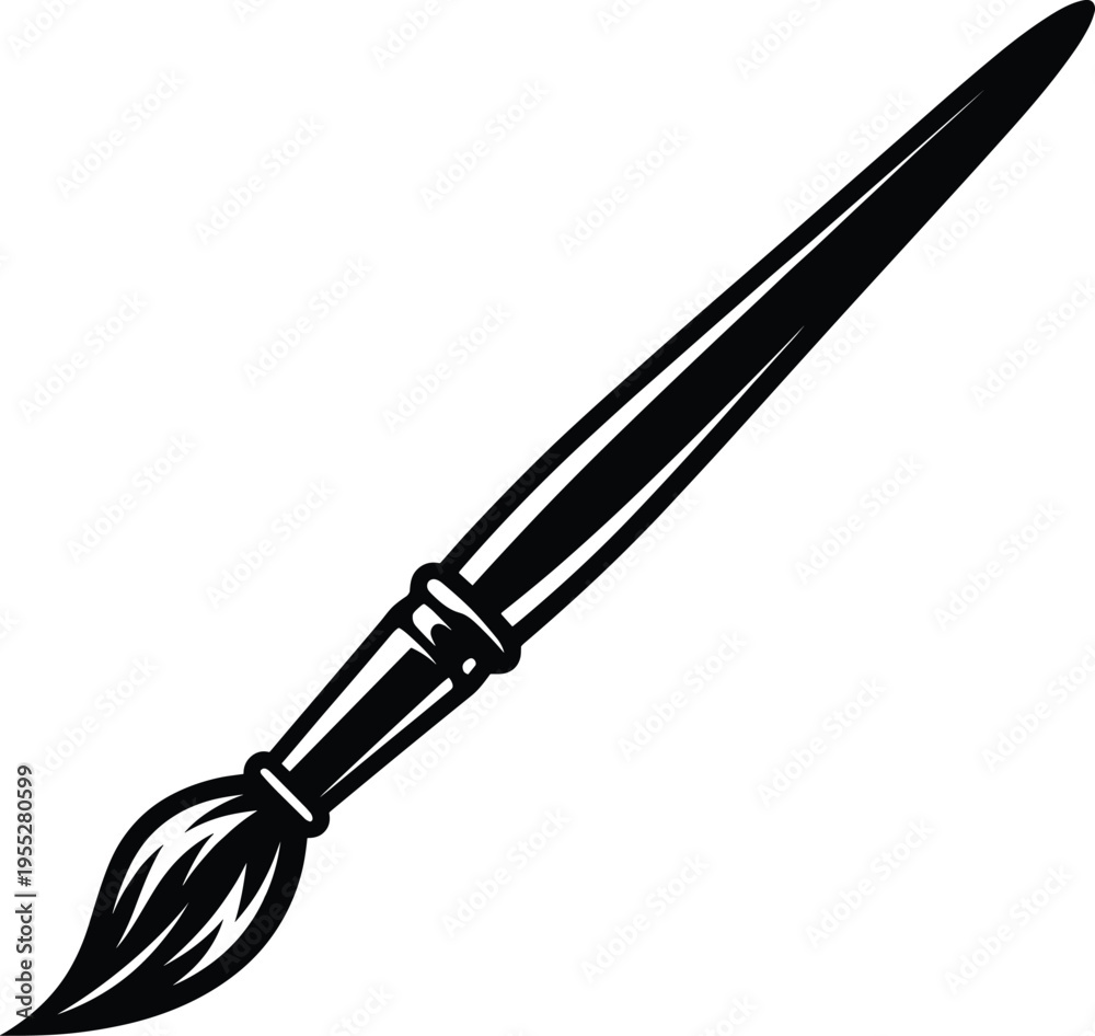 Fototapeta premium Solid silhouette vector paint brush icon for artistic creativity, fine art painting, hobby craft, educational tool, professional designer instrument, creative workshop.