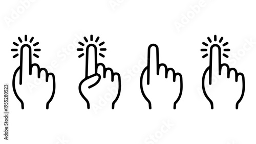 Four hand gestures depicting different finger pointing or touching actions