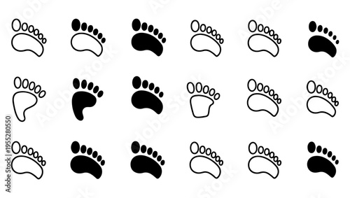 A patterned arrangement of animal footprints in black and white tones