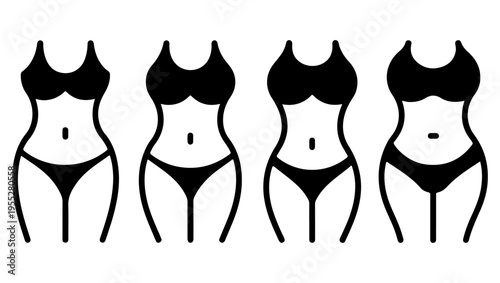Diverse female body silhouettes in black and white representing body positivity