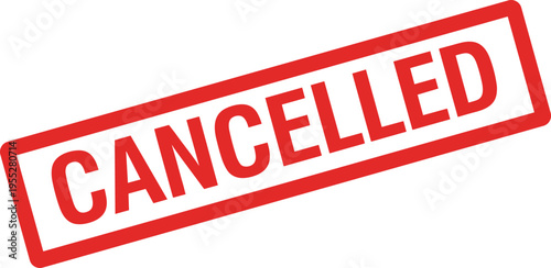 Solid silhouette vector red cancelled stamp, rectangular border with bold text, minimalist office document mark, isolated reject symbol, administrative status icon, professional verification graphic.