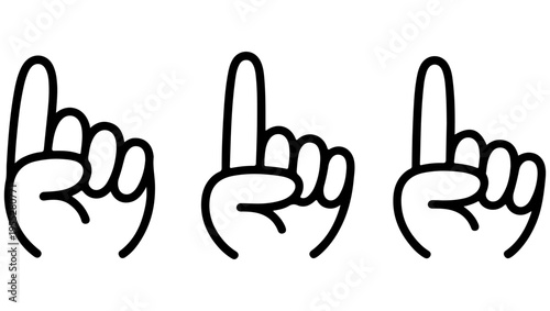 Simple black and white illustration of three hands forming the hang loose sign