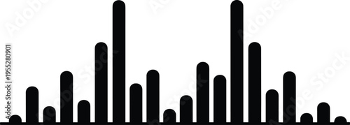 Sound wave icon, audio spectrum, music equalizer, digital signal, frequency beat, radio pulse, waveform graphic, isolated black vector illustration