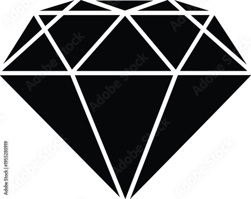 Sparkling diamond silhouette icon representing luxury and wealth, minimalist gemstone vector illustration, isolated high quality jewelry design graphic.