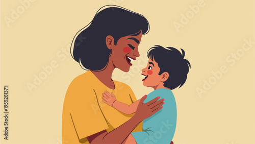 Vector illustration of smiling mother and child