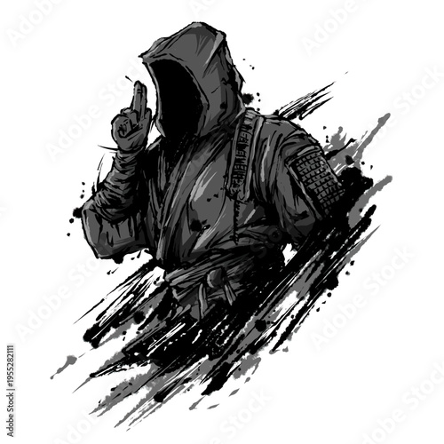 忍者の墨絵イラスト