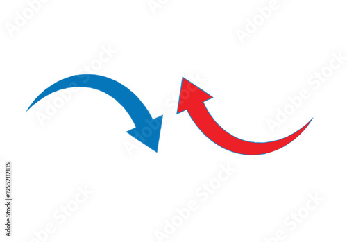 Curved blue and red arrows pointing in opposite directions for exchange and flow