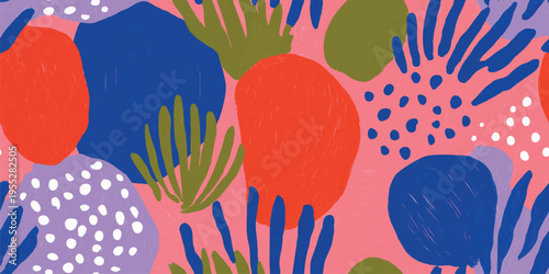 Textured abstract coral and seaweed seamless pattern with bold organic shapes for coastal home decor, textiles, and branding.