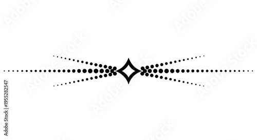 Black vector decorative separator element composed of symmetrical dot patterns and a central diamond shape on transparent background