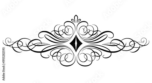 Elegant black swirl divider ornament vector design element for sophisticated formal invitations or classic page decoration on transparent background. 