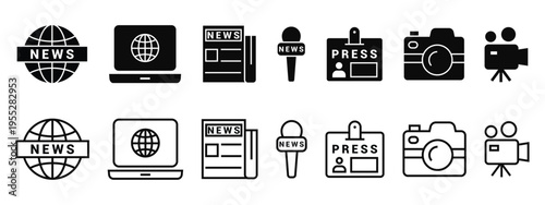 News media Web line and solid icon