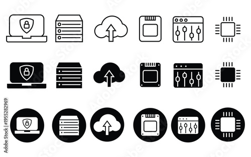 Data storage web icons solid and line icon