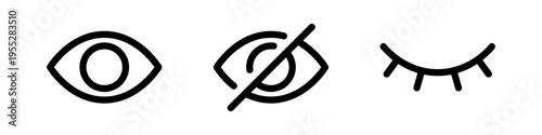 Set of 3 types of eye icons that can be used to display and hide and switch passwords (vector)