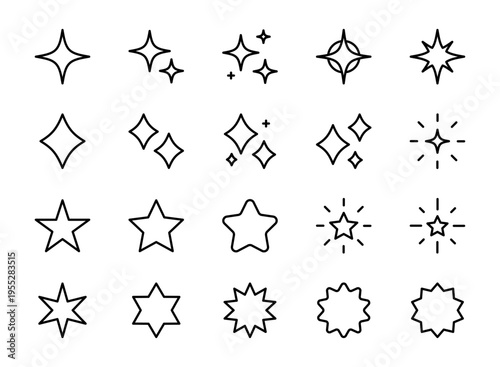 星・キラキラアイコンセット（モノクロ線）