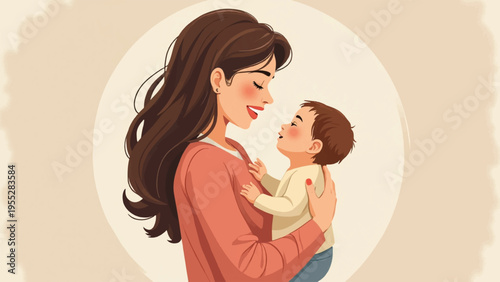 Vector illustration of mother holding baby, loving family moment